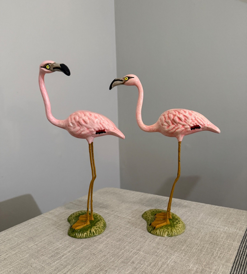 Disney Parks Pink Flamingo Figurines Pair 10.5" Made in Mexico NOS
